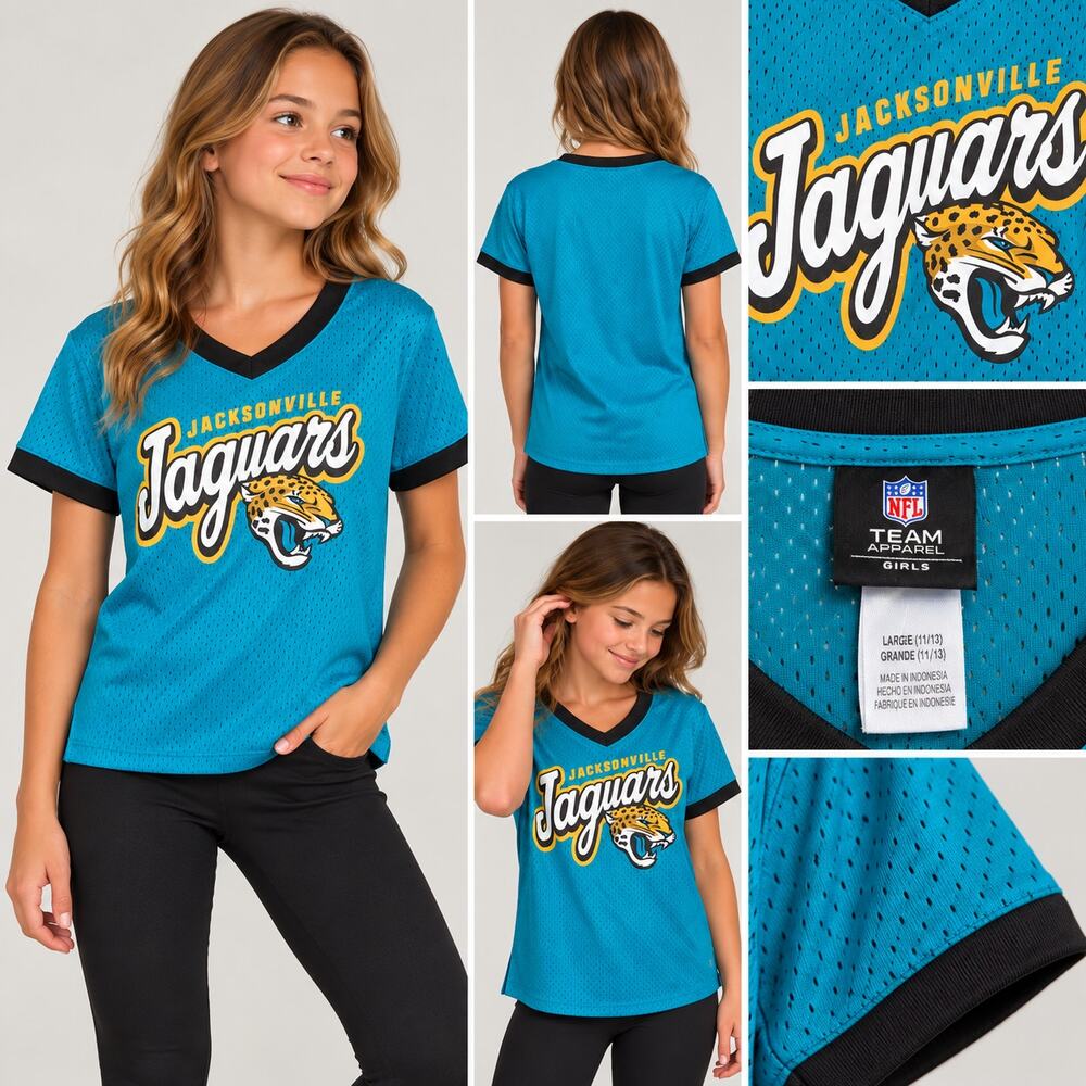 NFL Team Apparel Jacksonville Jaguars Girls Mesh Tee L 11/13 NWT